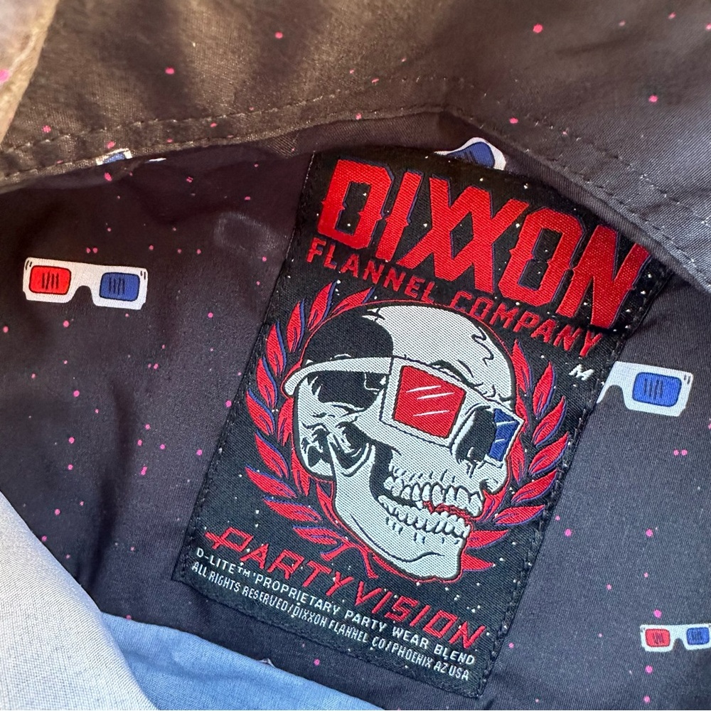 Dixxon Flannel  Shirt Men M Party Vision Button Front Short Sleeve Glasses - Picture 3 of 5